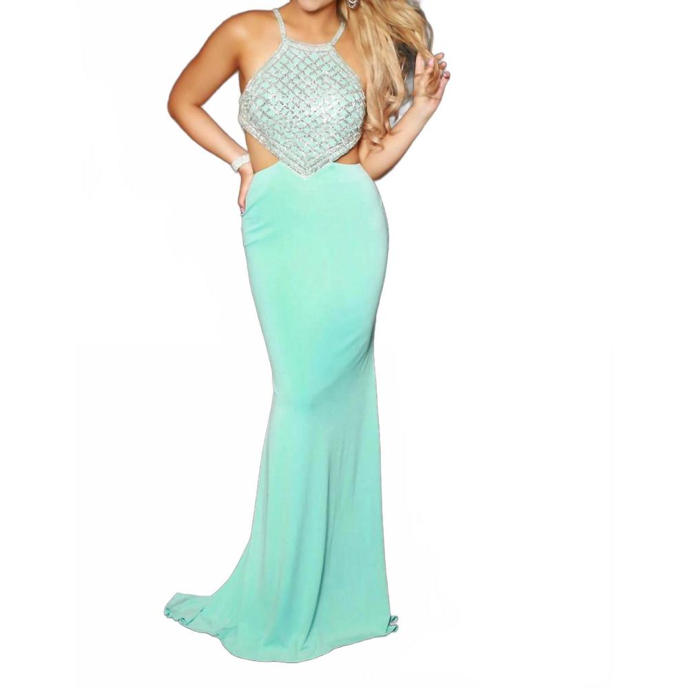 NEW 2CUTE halter prom dress in aqua